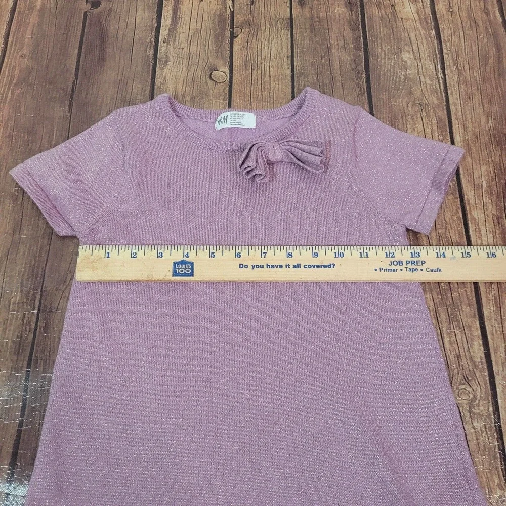 H&M Girls Dress Purple 6X/7 Sweater Sheath Short Sleeve Shimmer Bow